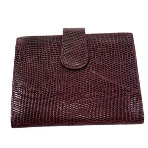Lederer Italy Vintage Burgundy Lizard Embossed Leather Photo Card Holder Wallet